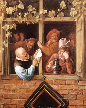  Ventana Obras - Retóricos en una ventana, pintor de género holandés Jan Steen